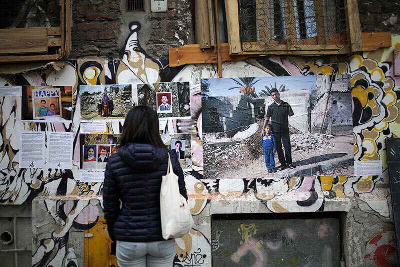 Straßenaktion Ausstellung über Gaza, Warschau, Polen, 30. Mai 2015