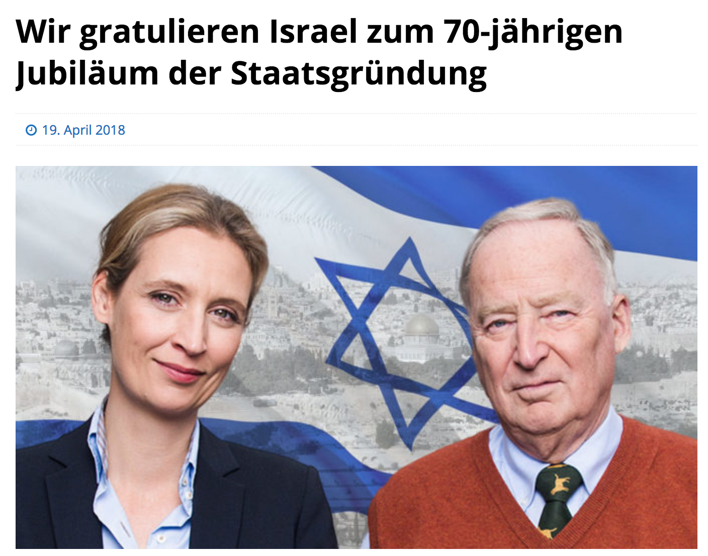 Alice Weidel und Alexander Gauland (von ihm stammt das Zitat die NS-Zeit sei bloß ein „Vogelschiss in der Geschichte“ gewesen.) Screenshot AfD Webseite